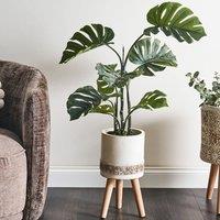 Wyld and Coco Off-White Distressed Plant Pot with Beechwood Legs in White