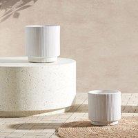 Wyld and Coco 30cm White Fibre Clay Square Planter Drainage and Vertical Rib Finish