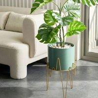 Wyld and Coco Green and Gold Powder-Coated Iron Plant Stand 28 x 28 x 50 cm
