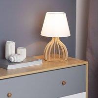 Wyld and Coco Modern Table Lamp - Light Brown Plywood Base White Fabric Shade