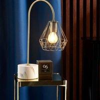 Wyld and Coco Brass Diamond Cage Table Lamp with Marble-Like Base in Bronze