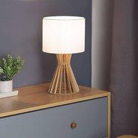 Wyld and Coco Table Lamp - Light Brown Slatted Wood Base with White Polycotton Shade