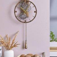 Wyld and Coco Living Gold Distressed Iron Wall Pendulum Clock 30cm