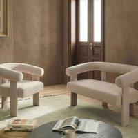 Wyld and Coco Light Beige Boucle Sofa Set - 2-Seater and Armchair Retro Design