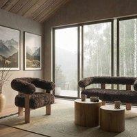 Wyld and Coco Retro Faux Fur 2-Seater Sofa and Armchair Set - Dark & Light Brown