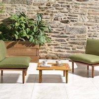 Wyld and Coco Olive Green Acacia Wood 2-Seat Sofa Set with Table
