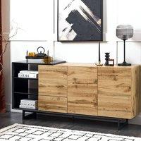 Wyld and Coco Sideboard Light Wood with Black Drawers W160 x D40 x H75cm in Brown