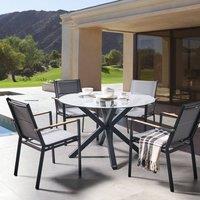 Wyld and Coco 120cm Round Garden Table - Black Aluminium Frame Taupe Glass Top