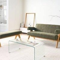Wyld and Coco Asterra Boucle 2-Seater Sofa Set - Green with Light Brown Wooden Legs