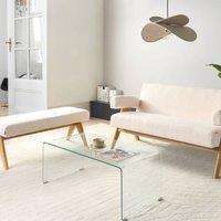 Wyld and Coco 2-Seater Sofa and Bench - Off-White Boucle Light Brown Rubberwood in White