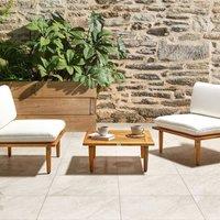 Wyld and Coco Acacia Wood 2-Seat Garden Sofa Set With Off-White Cushions in White