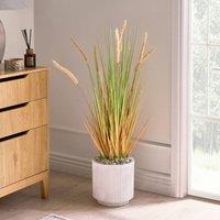 Wyld and Coco 90cm Artificial Bristlegrass Plant Green Orange Spikes in Black Pot