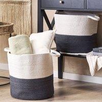 Wyld and Coco Set 2 Black and White Woven Cotton Storage Baskets Round