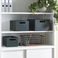 Wyld and Coco Graphite Set of 3 Faux Leather Storage Baskets with Handles in Grey