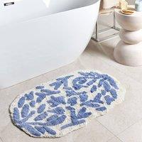Wyld and Coco Blue Cotton Bathroom Rug 60 x 90 cm Asymmetric Floral Pattern | Size: 1600mm x 900mm