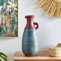 Wyld and Coco Handmade Terracotta Vase Blue-Brown 40 cm Distressed Vintage Finish in Blue