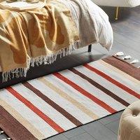 Wyld and Coco Handwoven Cotton Area Rag Rug 80 x 150 cm Beige Brown Stripes | Size: 80 cm x 150 cm