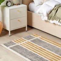 Wyld and Coco Cotton Jacquard Rug 80 x 150 cm Yellow and Black Stripe | Size: 80 cm x 150 cm