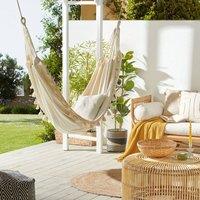 Wyld and Coco Beige Boho Cotton Garden Hammock - Indoor Outdoor Swing Seat