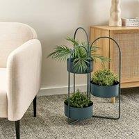 Wyld and Coco Evergreen Foldable 3-Planter Stand - Dark Blue Iron 56 x 26 x 75 cm