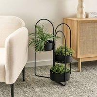 Wyld and Coco Black Iron Foldable Plant Stand 56 x 26 x 75 cm - Three Round Planters | Size: Medium