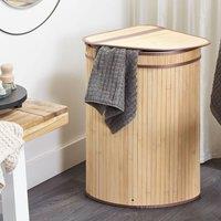 Wyld and Coco Bamboo Corner Laundry Basket Zippered Lid Light Brown 2 Compartments
