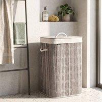 Wyld and Coco 72L Grey Woven Laundry Basket Lid and Removable Machine Washable Liner