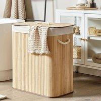 Wyld and Coco Bamboo Laundry Hamper Lid Two Compartments Rope Handles Light Brown