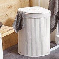 Wyld and Coco Boho White Bamboo Corner Laundry Basket with Lid