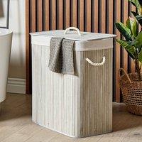 Wyld and Coco Grey Two-Compartment Bamboo Laundry Hamper with Lid and Rope Handles
