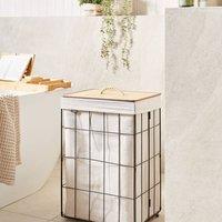 Wyld and Coco Natural Bamboo Lid Laundry Basket Black Metal Removable Fabric Bin