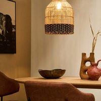 Wyld and Coco Handwoven Rattan Pendant Lamp with Iron Frame Natural Finish