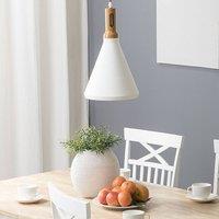 Wyld and Coco Pendant Lamp White Matte Aluminium Bell Shape Wood Top and Red Cord