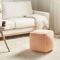 Wyld and Coco 40cm Orange Teddy Boucle Pouffe - Fluffy Footstool