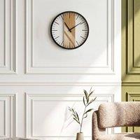 Wyld and Coco 38cm Wall Clock Black Maidenhair Wood Veneer Modern Non Numeral