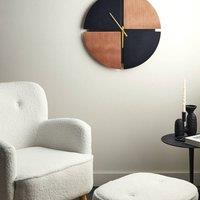 Wyld and Coco Everwood 60 cm Wall Clock - Light Brown and Black MDF Round Frame