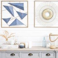 Wyld and Coco 3D Geometric Wall Art - Blue and Gold Handmade Coastal Accent | Size: W50 cm x H50 cm