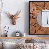 Wyld and Coco Handcrafted Teak Bull Head Wall Decor Rustic Southwest Brown