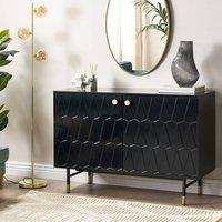 Wyld and Coco Matte Black Two-Door Wall-Mounted Sideboard with Gold-Coloured Legs