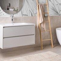 Wyld and Coco Wall-Mounted Bathroom Cabinet Grey 100 x 46 cm 2 Drawers