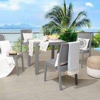 Wyld and Coco Garden Dining Set Grey Square Table 80 x 80 cm 4 Stackable Chairs