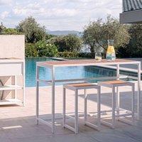 Wyld and Coco Polywood Garden Dining Set 3 Piece White Powder Coat Steel 2 Stools