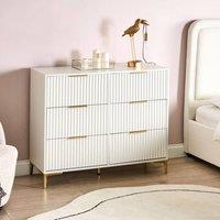 Wyld and Coco White Six-Drawer Chest - Fluted Fronts Gold Handles MDF