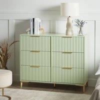 Wyld and Coco Green 6-Drawer MDF Chest with Fluted Fronts