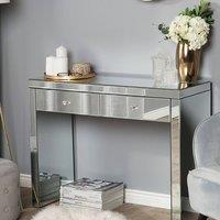 Wyld and Coco Silver Glass Console Table 2 Drawers Crystal Knobs Modern Glam