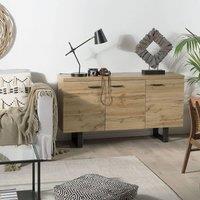 Wyld and Coco 3-Door Industrial Sideboard - Light Brown Veneer Grey Sled Base