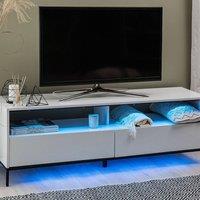 Wyld and Coco TV Stand White with LED for up to 70-inch TVs Two Drawers and Cabinets