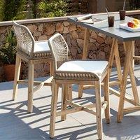 Wyld and Coco Outdoor Bar Stool Set of 2 Light Brown Beige Acacia Wood and Iron