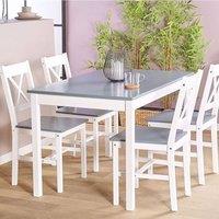 Wyld and Coco 4-Seater Solid Pine Dining Set - White and Grey 120 x 75 cm