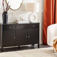 Wyld and Coco 3-Door Sideboard - Black MDF with Pine Legs and Gold Knobs